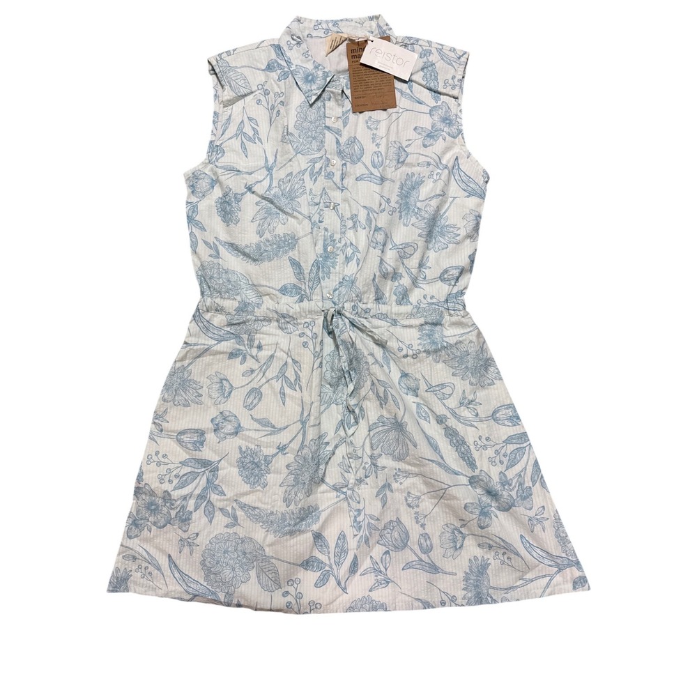 Reistor Blue Floral Seersucker Lined Shirt Dress Womens XL 100% cotton